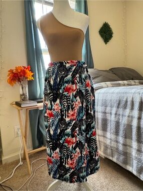 Tropical Zebra Midi Skirt in Coral, Teal & Black
